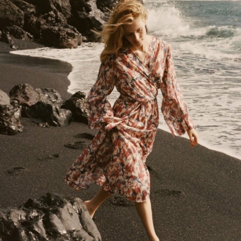 DÔEN Sienna Wrap Dress In Cream Multi Small